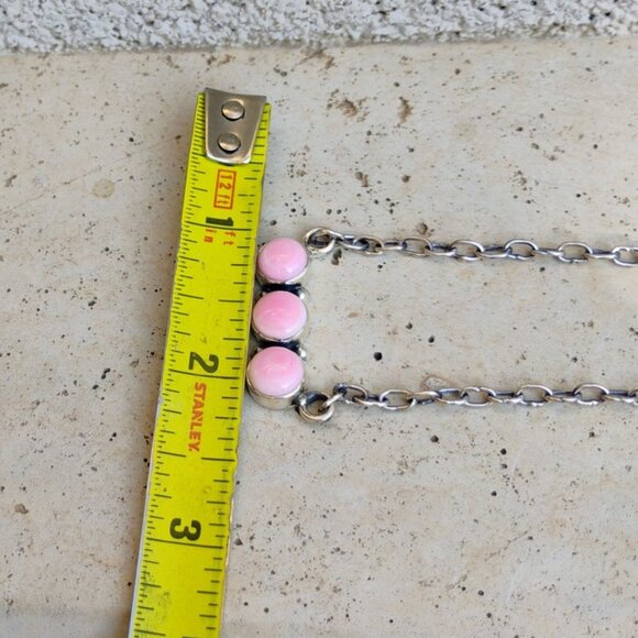 Southwest Pink Conch Shell Sterling Silver Triple Stone Bar Necklace Adjustable - Picture 7 of 9